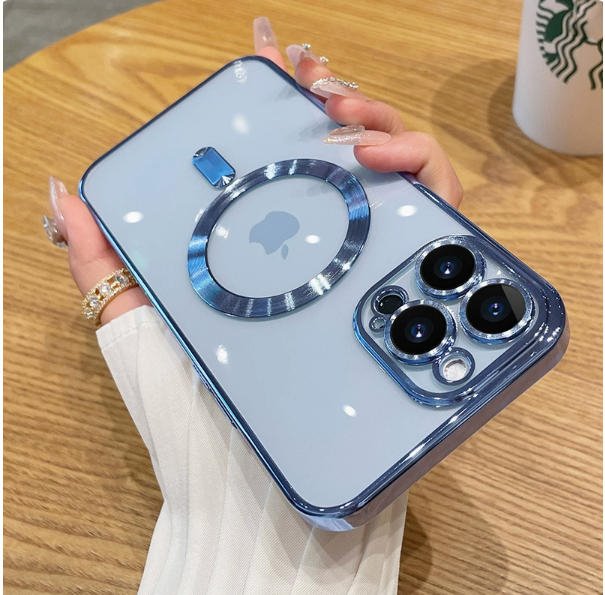 Soft Plastic Magnetic Case for iPhone 17 Transparent Electroplated Phone Cover with Lens Protection
