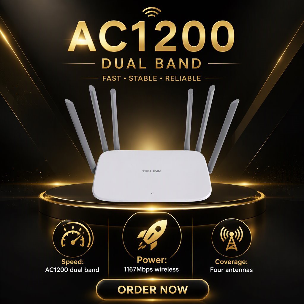 Used TP-Link 5620 AC1200 Gigabit Wireless Router 4 External Antenna Strong Signal Whole House WiFi Middle East